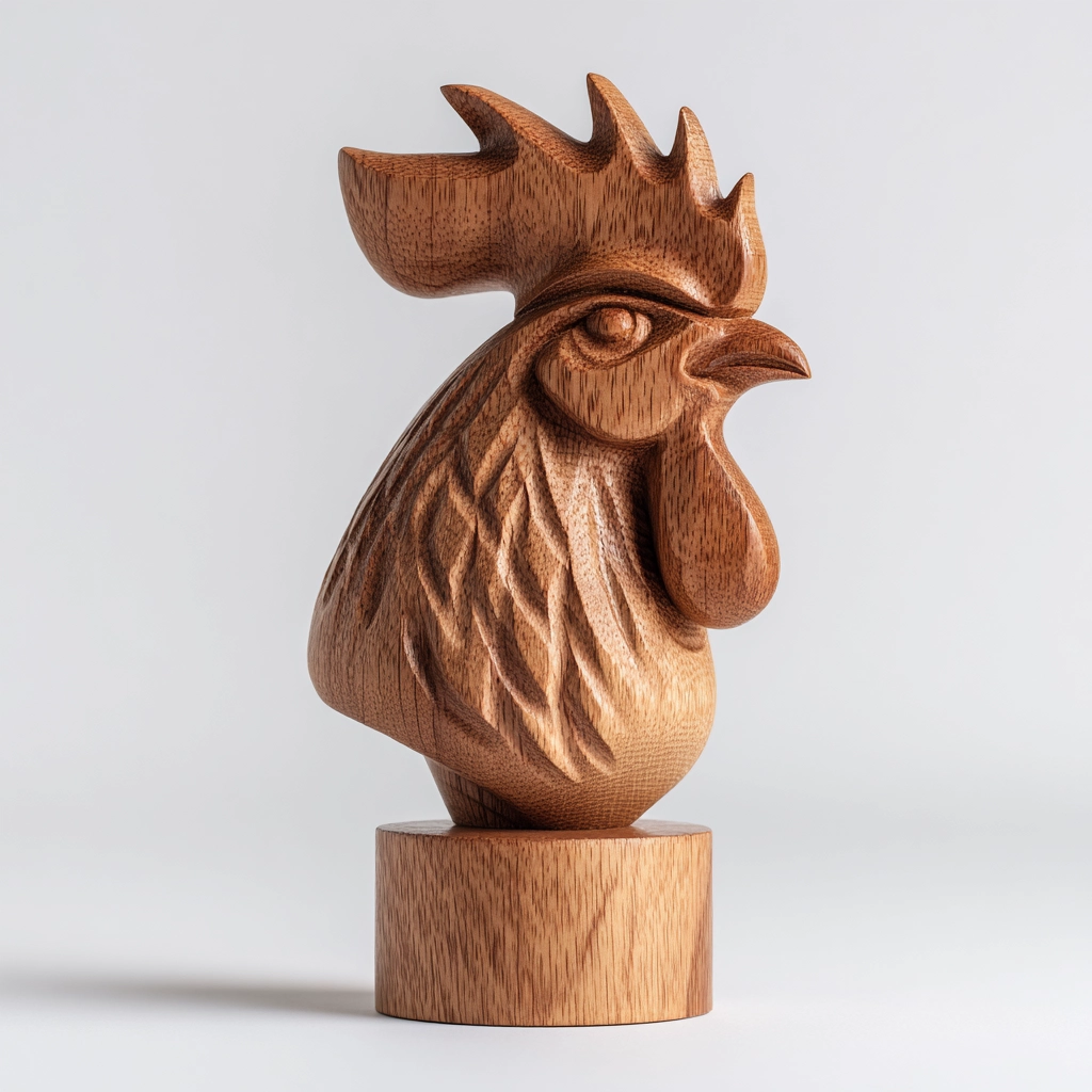 Textured Gallus Bust — rooster wood sculpture
