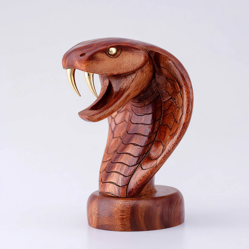 Golden Gaze Cobra Bust — snake wood sculpture