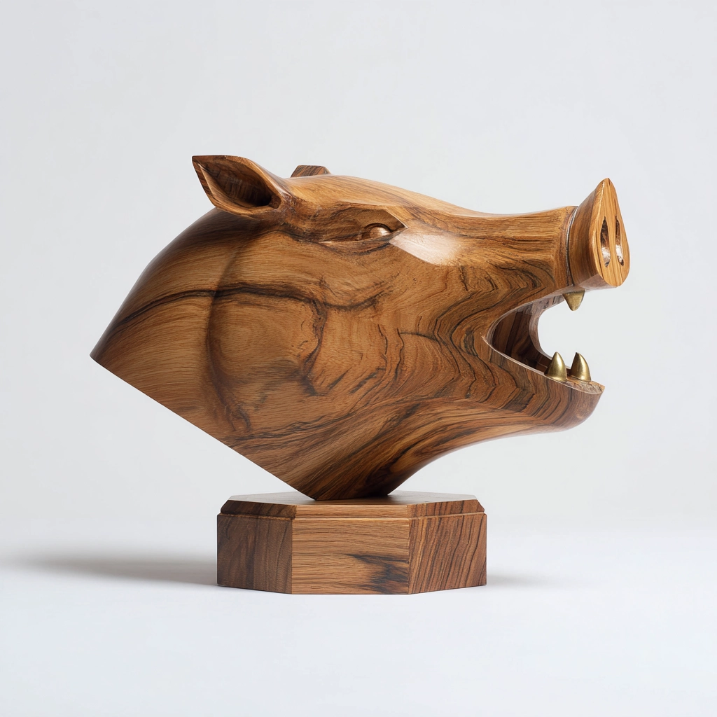 Zebrawood Boar Sculpture — boar wood sculpture
