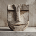 Serene Cubist Weathered Wooden Mask — wood mask wall sculpture