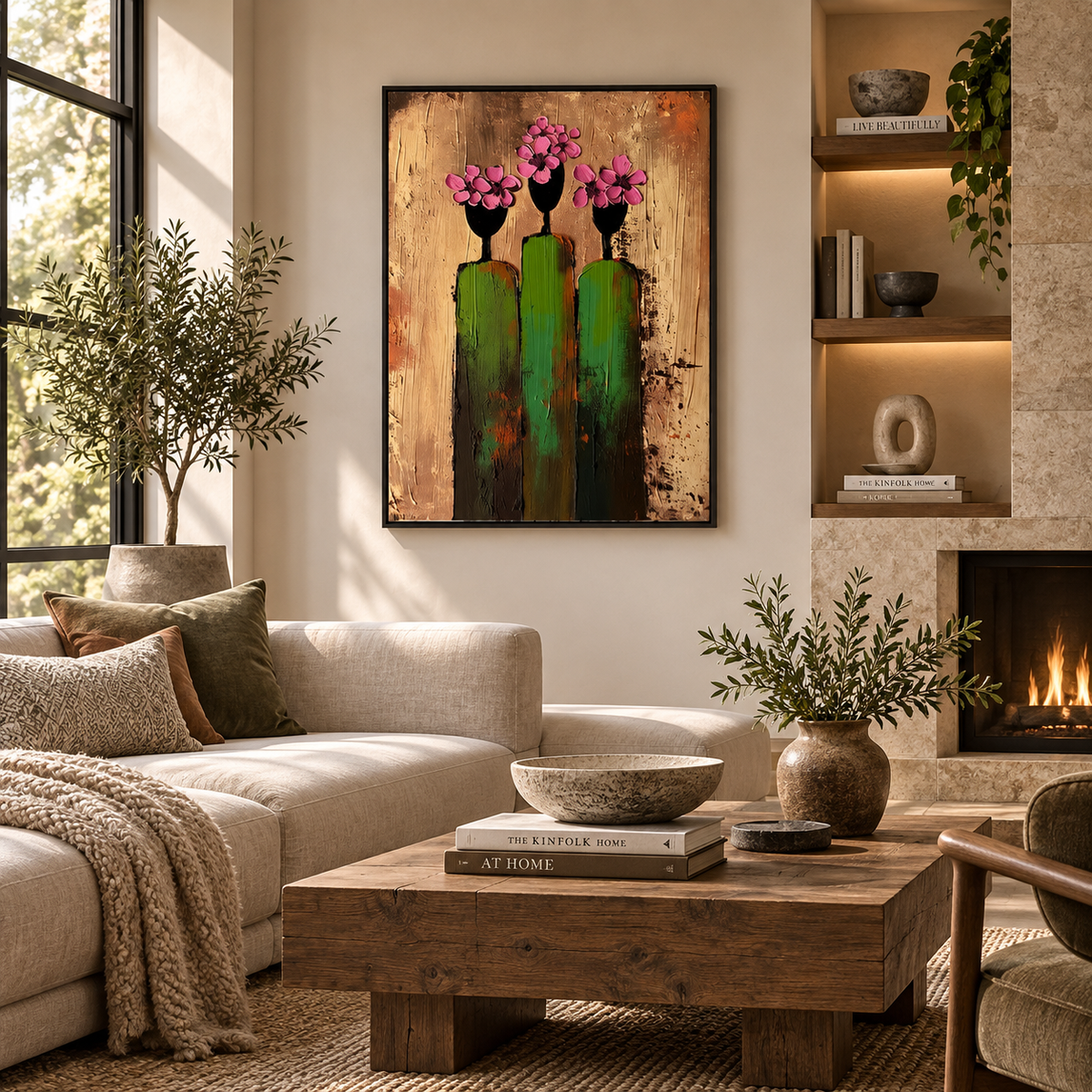 ARBYNART 3D Textured Art | Pink Bloom Figures