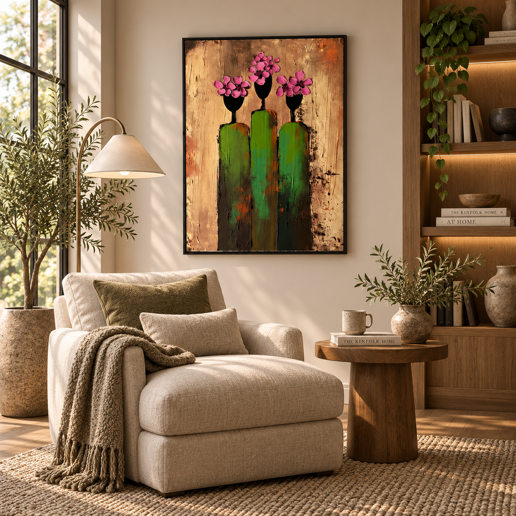 ARBYNART 3D Textured Art | Pink Bloom Figures