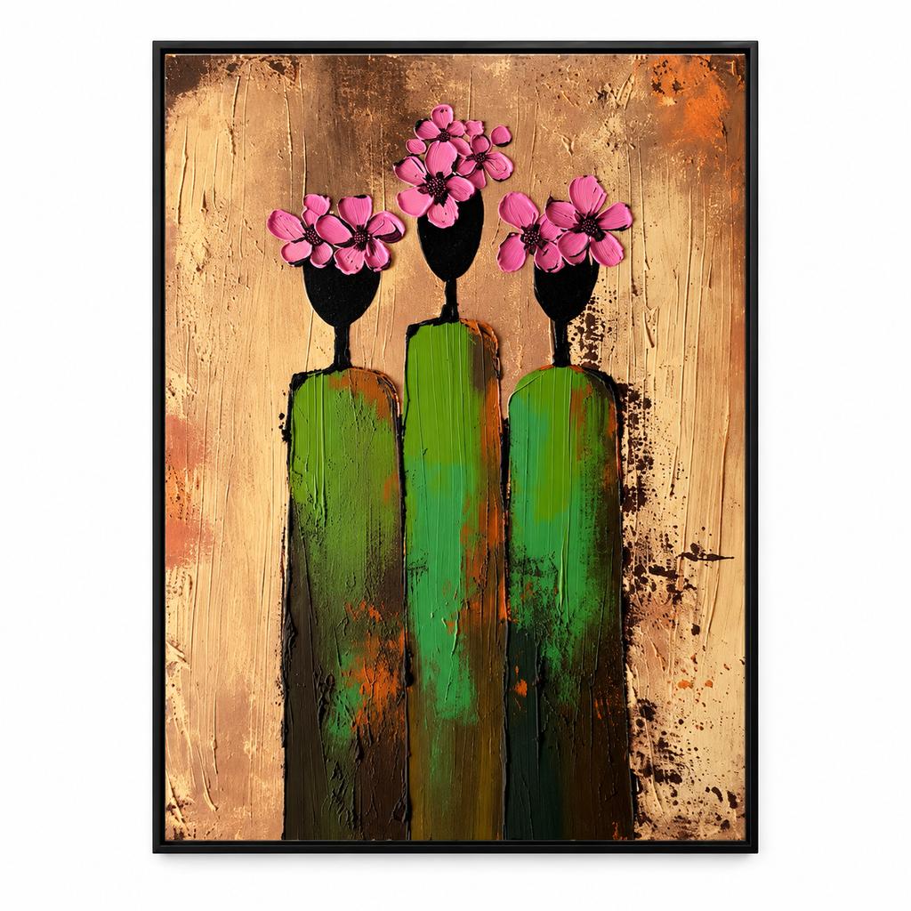 ARBYNART 3D Textured Art | Pink Bloom Figures