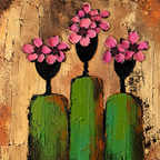 ARBYNART 3D Textured Art | Pink Bloom Figures