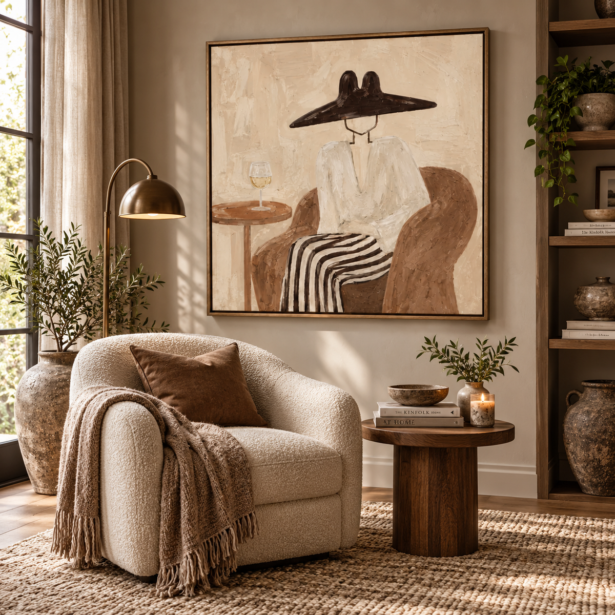 ARBYNART Vintage Americana Art | Quiet Wine Moment with Hat