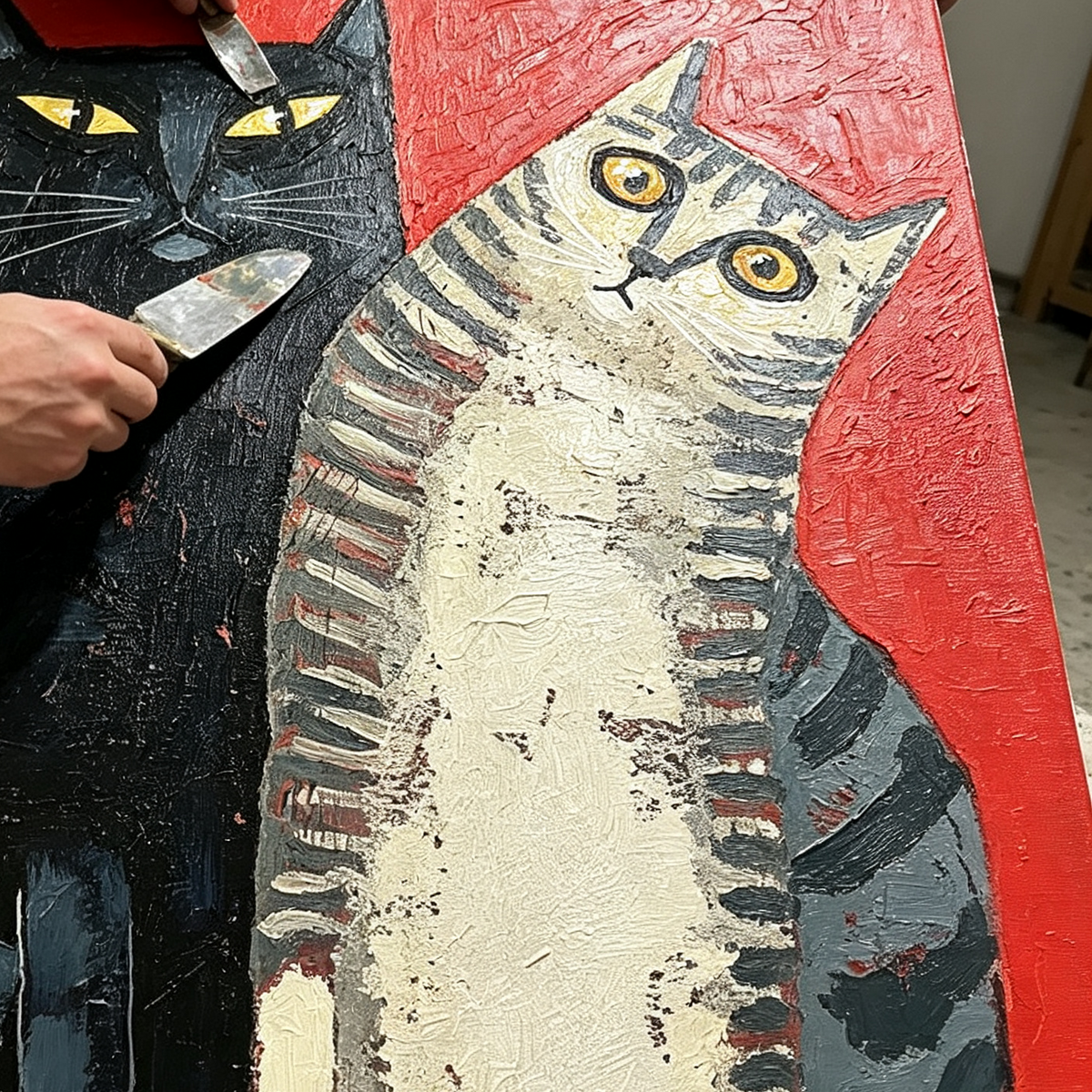 ARBYNART Surreal Art | Red & Cats Duo