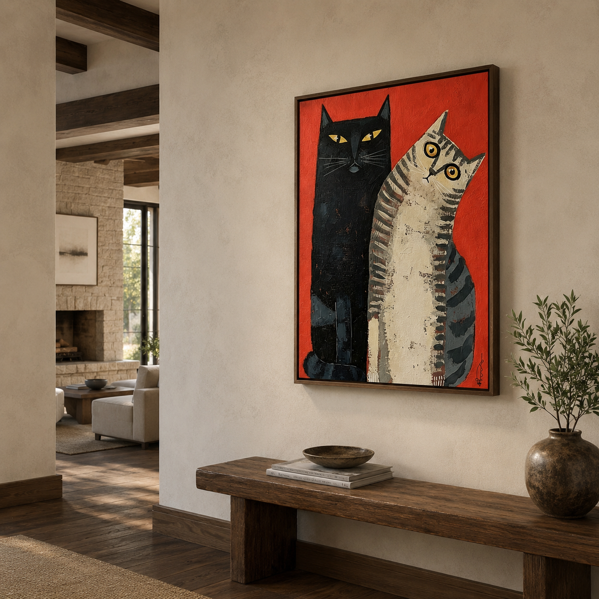 ARBYNART Surreal Art | Red & Cats Duo