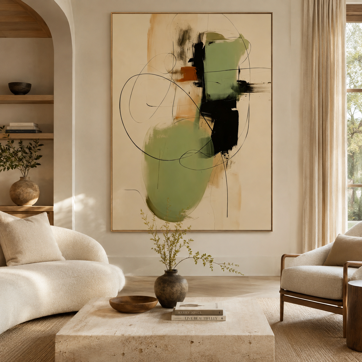 ARBYNART Abstract Art | Sage Green Line Flow