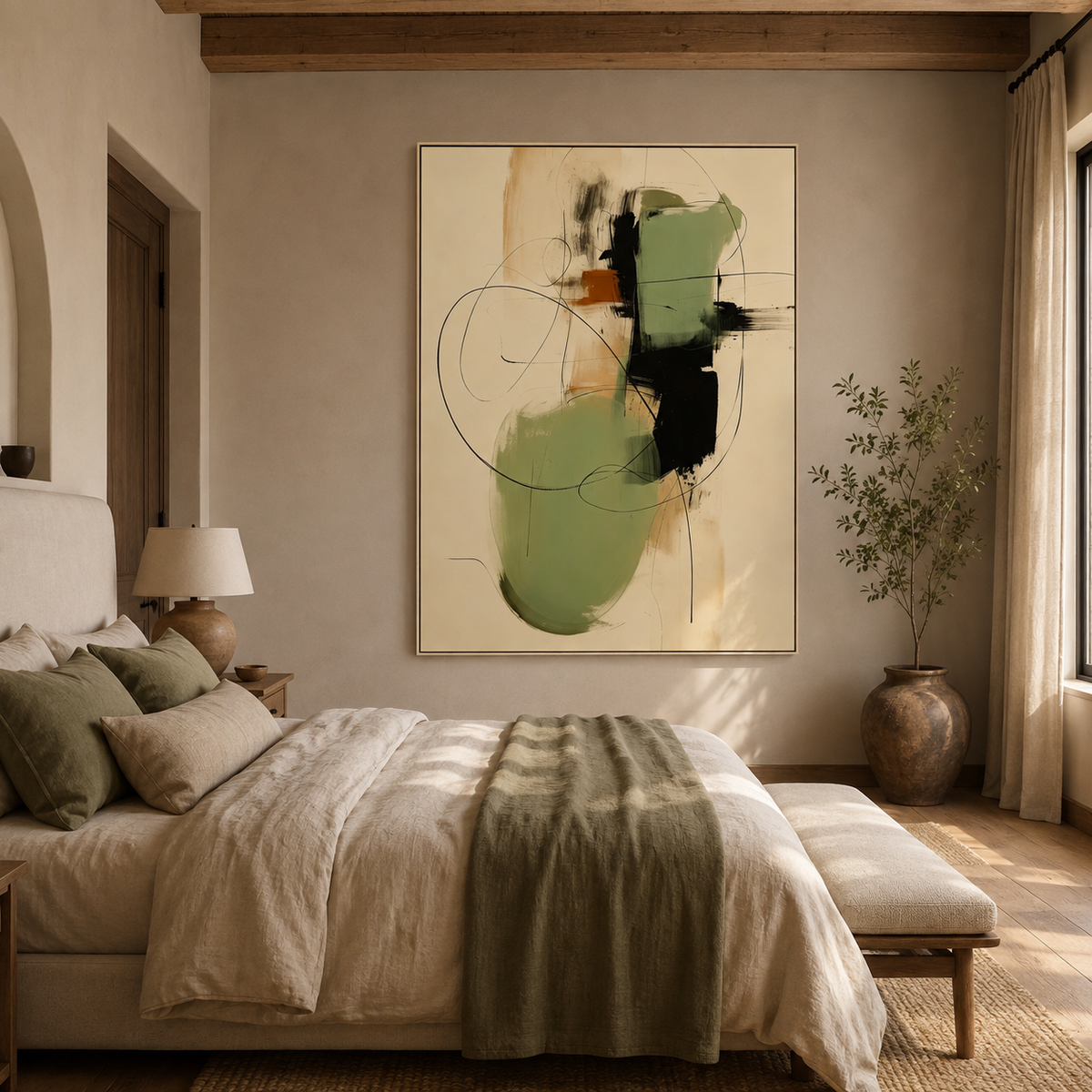 ARBYNART Abstract Art | Sage Green Line Flow