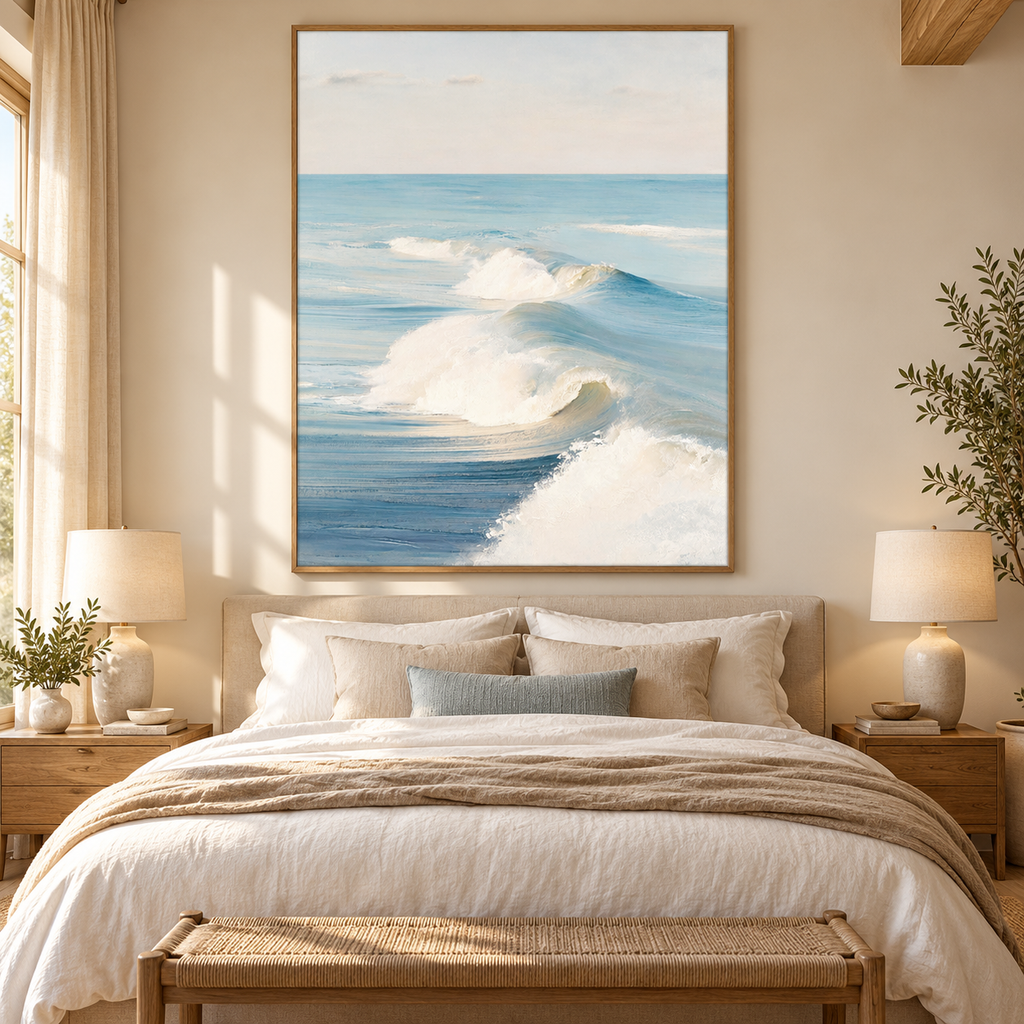 ARBYNART Impressionist Art | Soft Blue Swells Curling Inward
