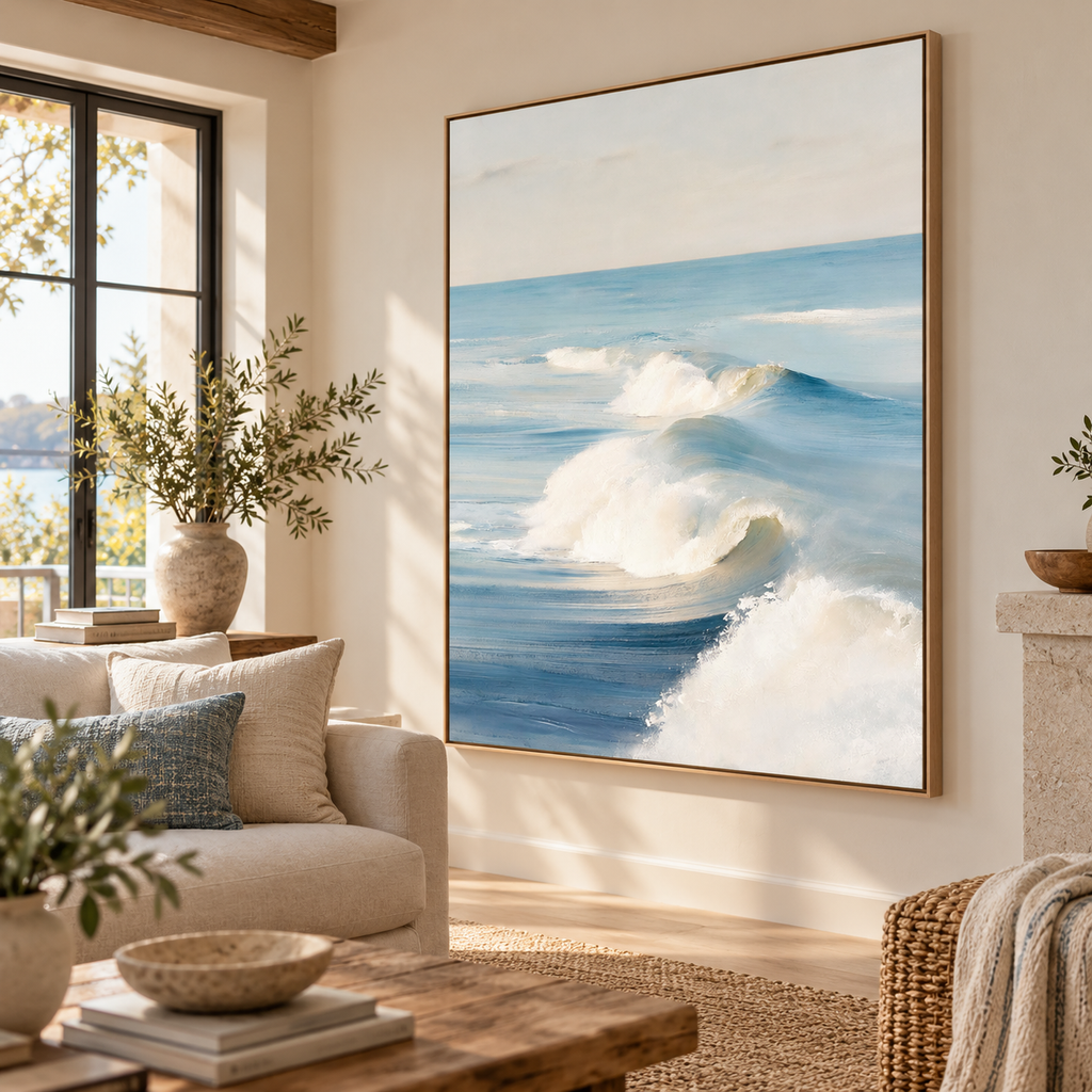 ARBYNART Impressionist Art | Soft Blue Swells Curling Inward
