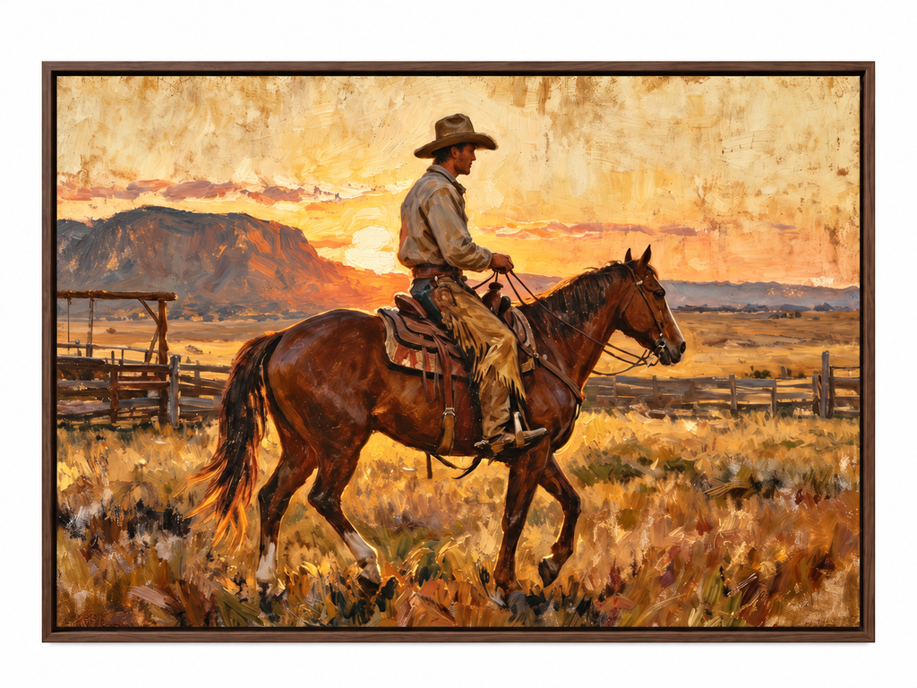 ARBYNART Vintage Americana Art | Sunset Cowboy Ride