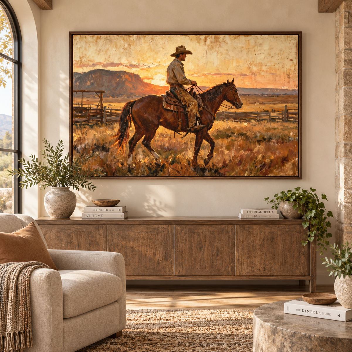 ARBYNART Vintage Americana Art | Sunset Cowboy Ride