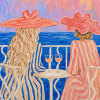 ARBYNART Vintage Americana Art | Sunset Wine on the Terrace