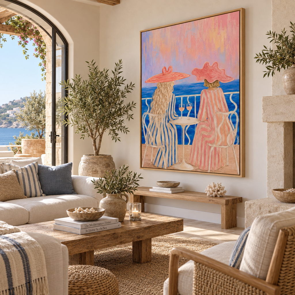 ARBYNART Vintage Americana Art | Sunset Wine on the Terrace