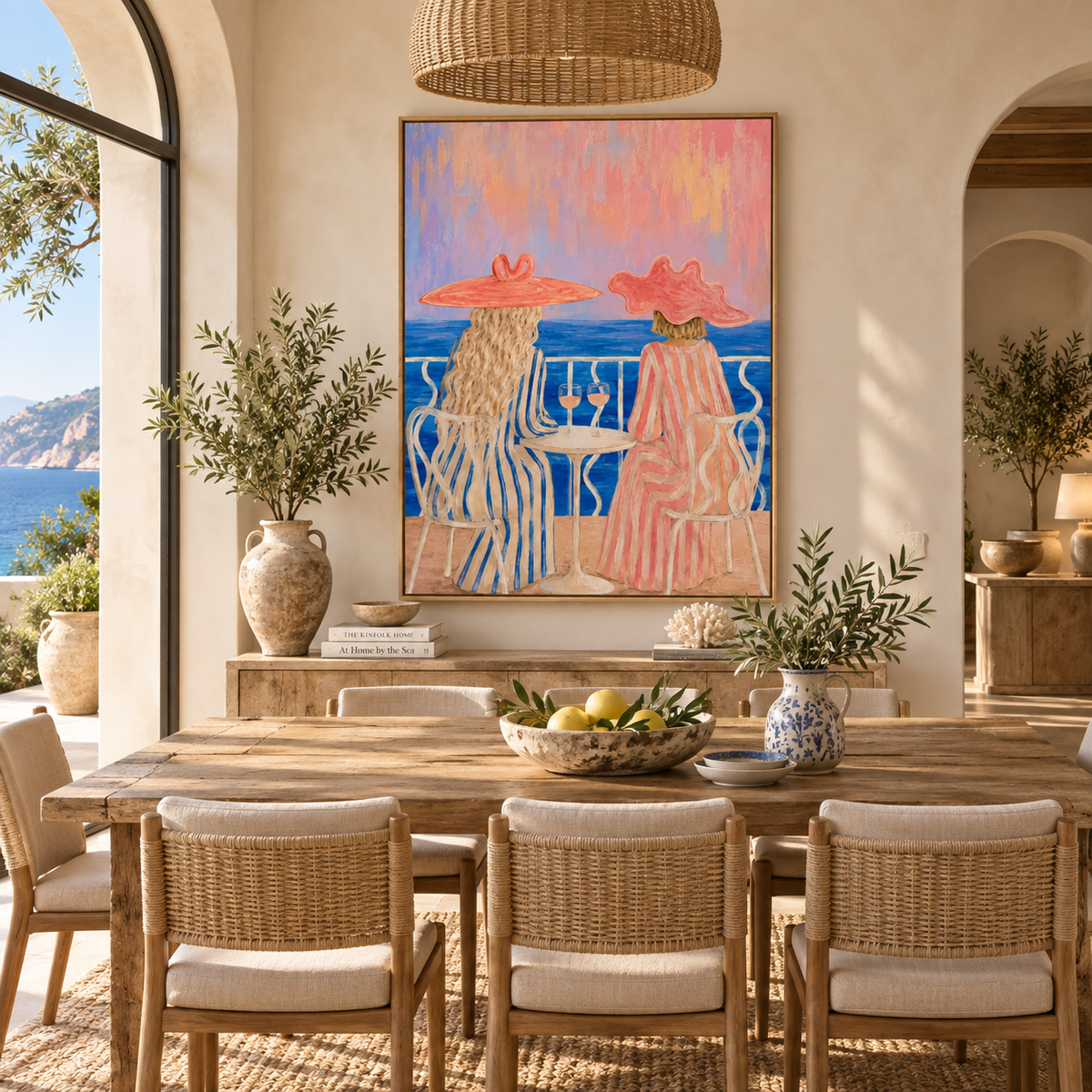 ARBYNART Vintage Americana Art | Sunset Wine on the Terrace