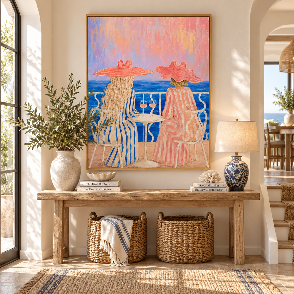 ARBYNART Vintage Americana Art | Sunset Wine on the Terrace