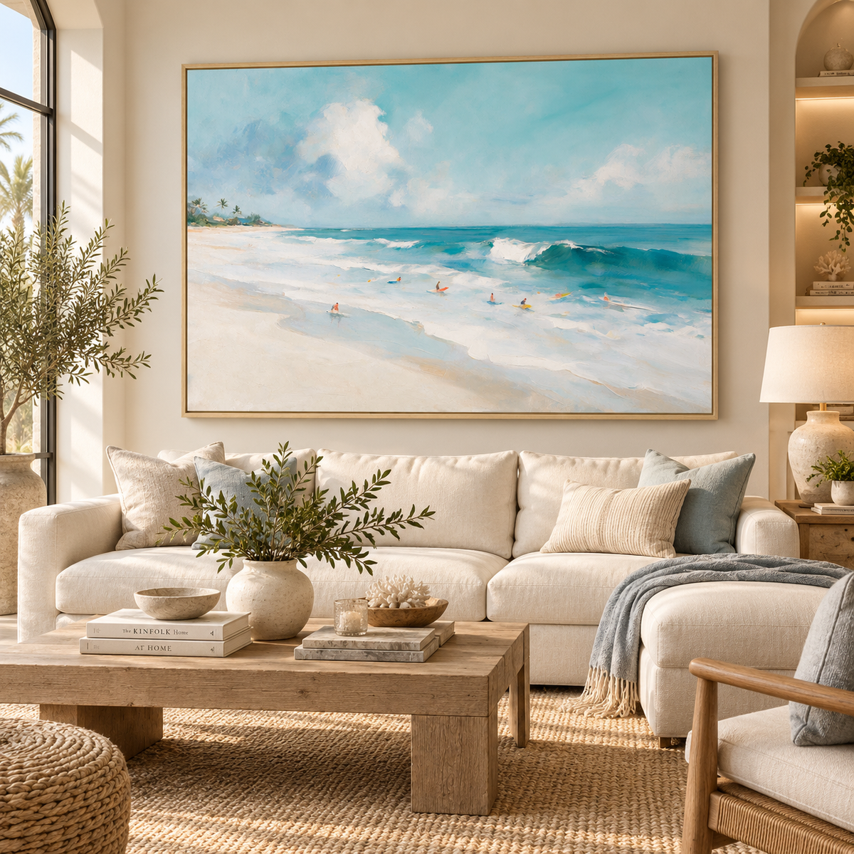 ARBYNART Impressionist Art | Surfers below a Palm-Fringed Coast