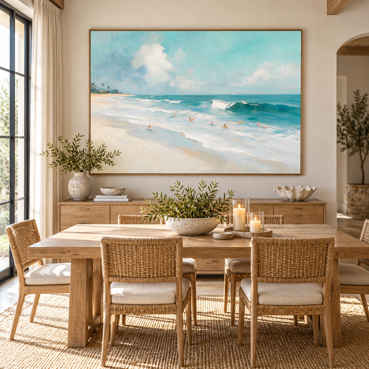 ARBYNART Impressionist Art | Surfers below a Palm-Fringed Coast