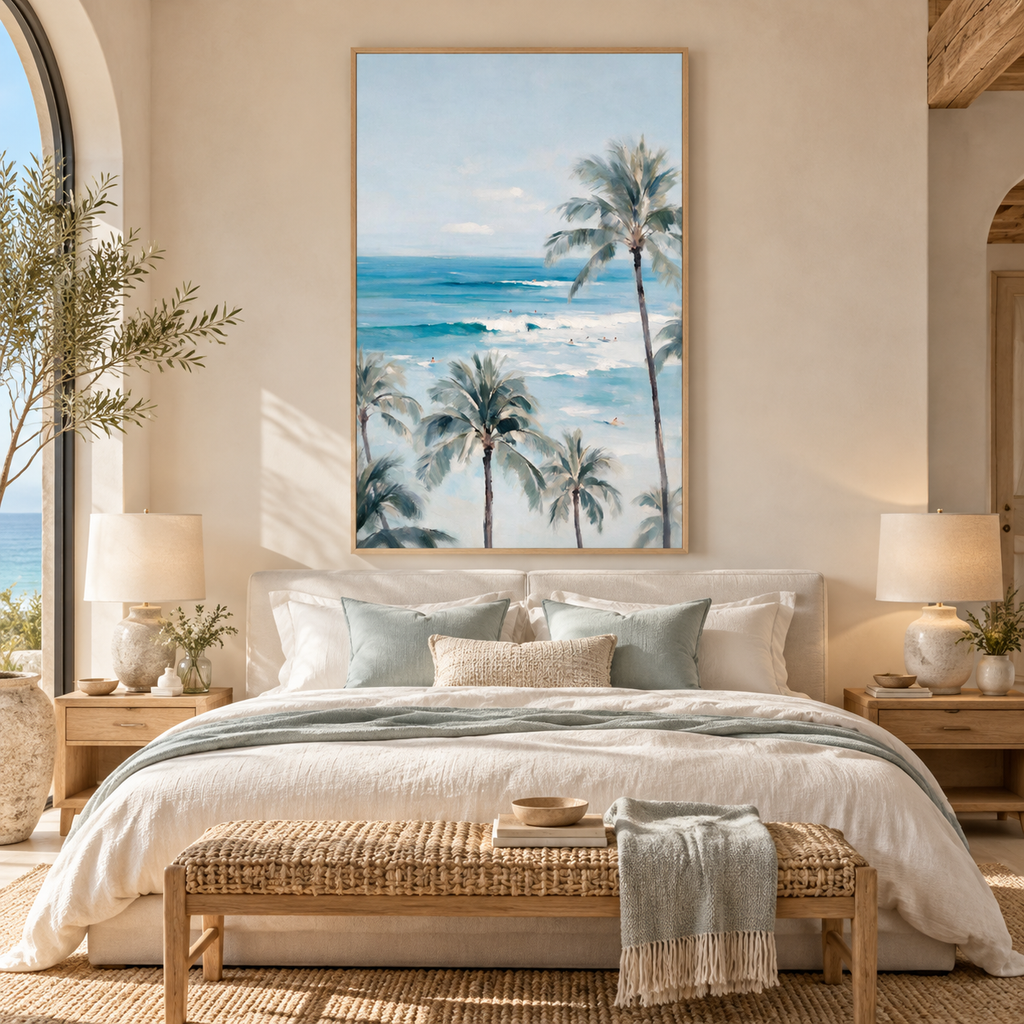 ARBYNART Impressionist Art | Tall Palm beside Blue Surf