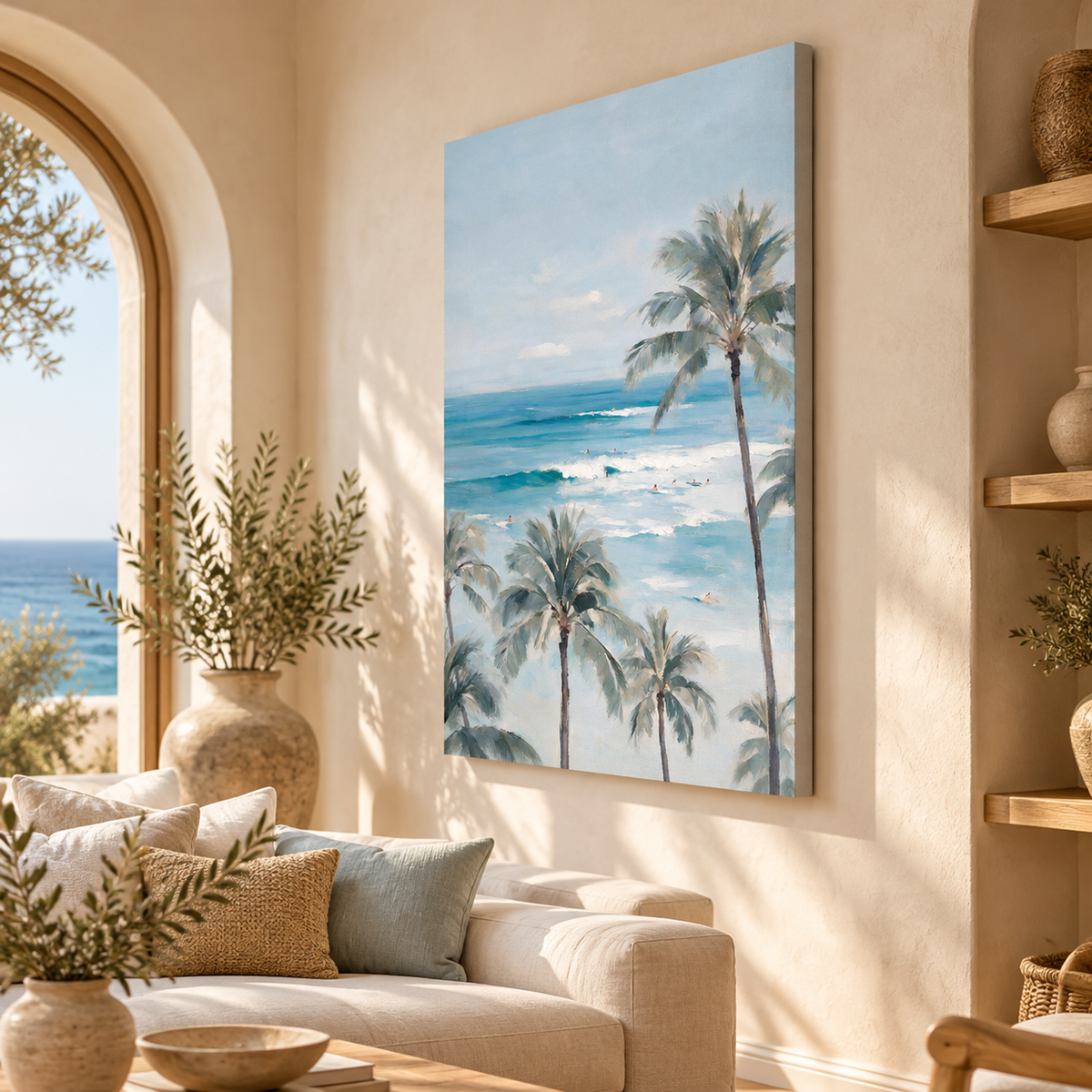 ARBYNART Impressionist Art | Tall Palm beside Blue Surf