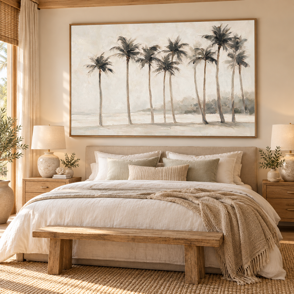 ARBYNART Impressionist Art | Tall Palms on a Foggy Shore