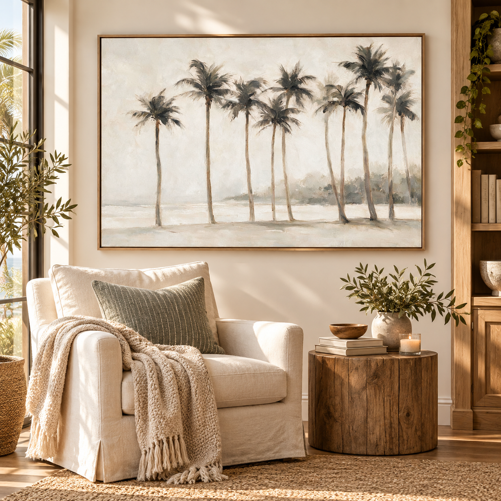ARBYNART Impressionist Art | Tall Palms on a Foggy Shore