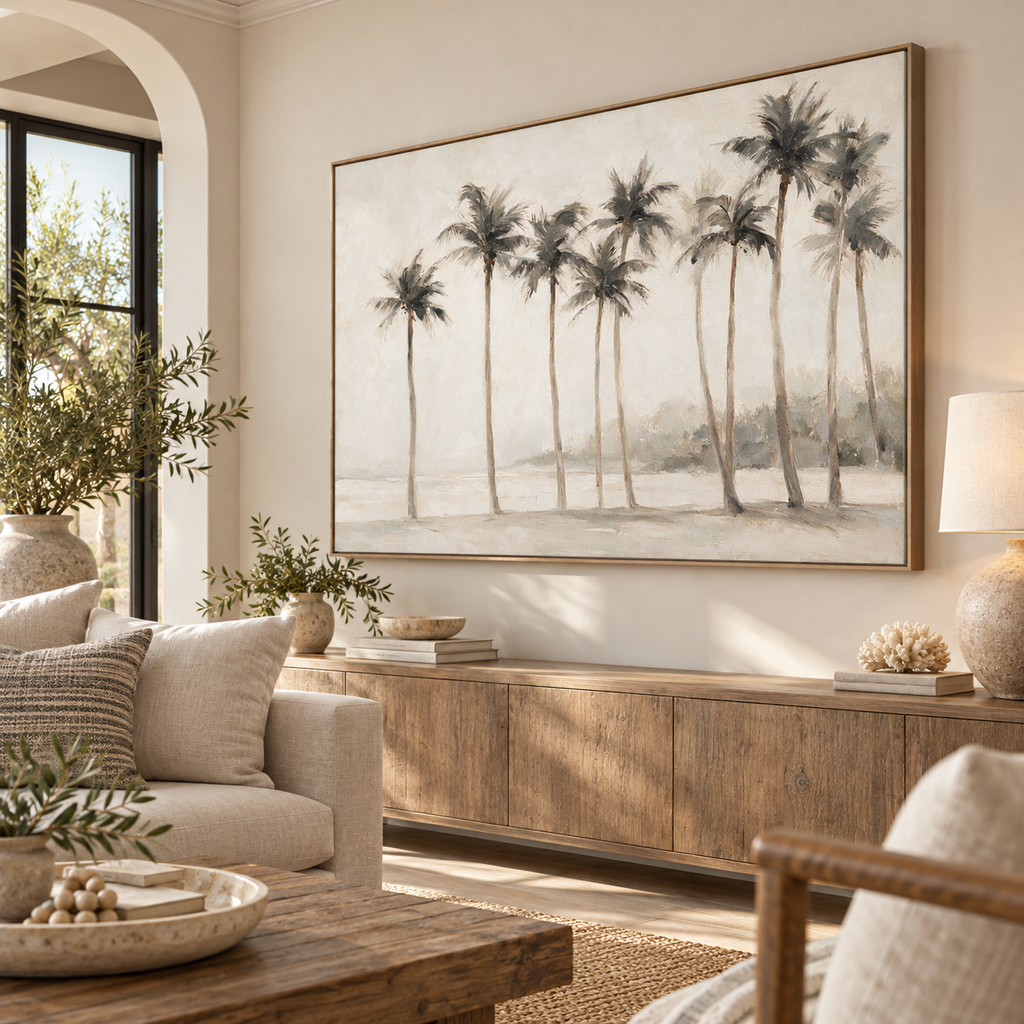 ARBYNART Impressionist Art | Tall Palms on a Foggy Shore