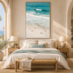 ARBYNART Impressionist Art | Tiny Surfers on a Vast Pale Beach