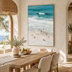 ARBYNART Impressionist Art | Tiny Surfers on a Vast Pale Beach