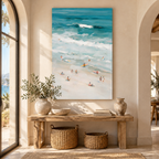 ARBYNART Impressionist Art | Tiny Surfers on a Vast Pale Beach
