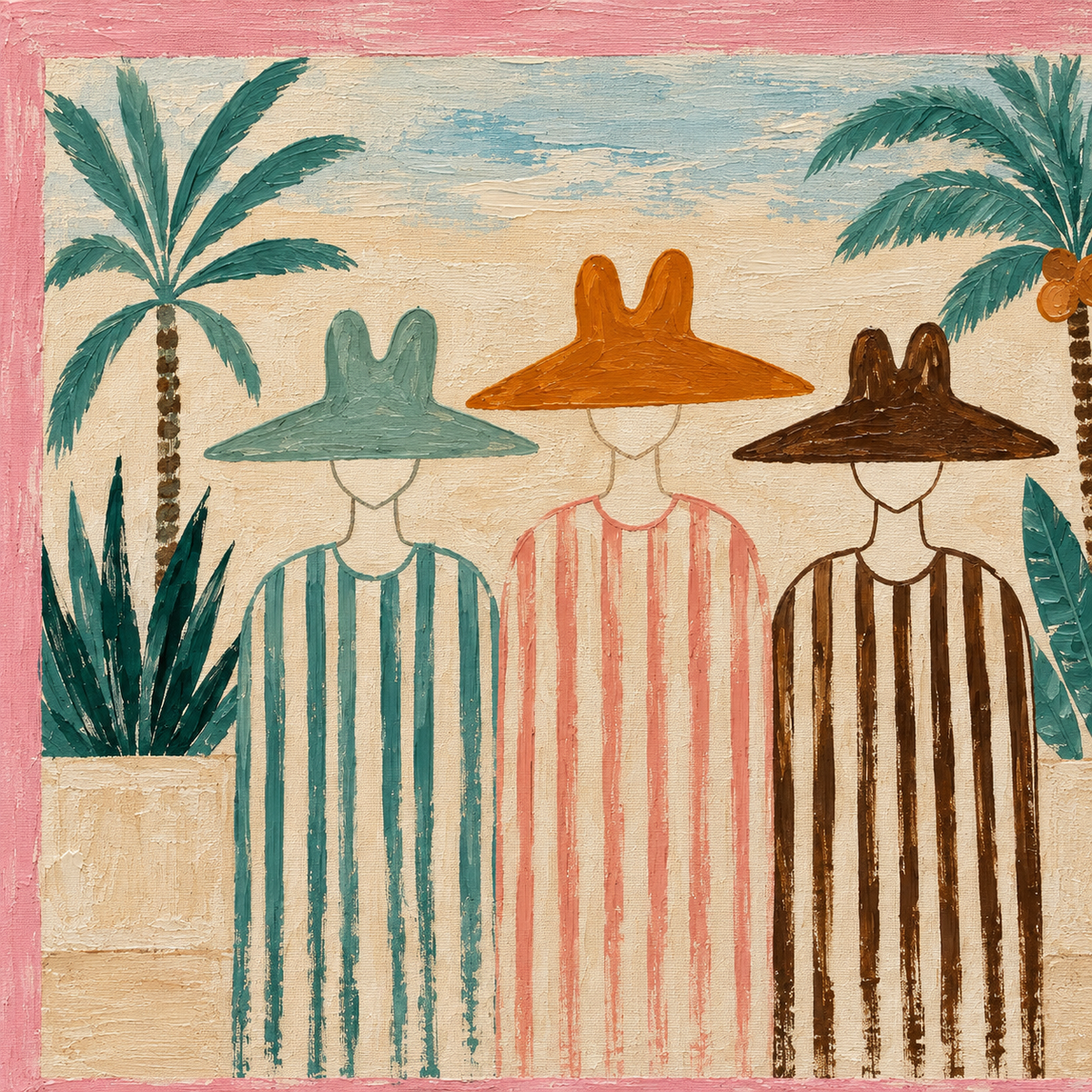 ARBYNART Vintage Americana Art | Trio Standing by the Palms
