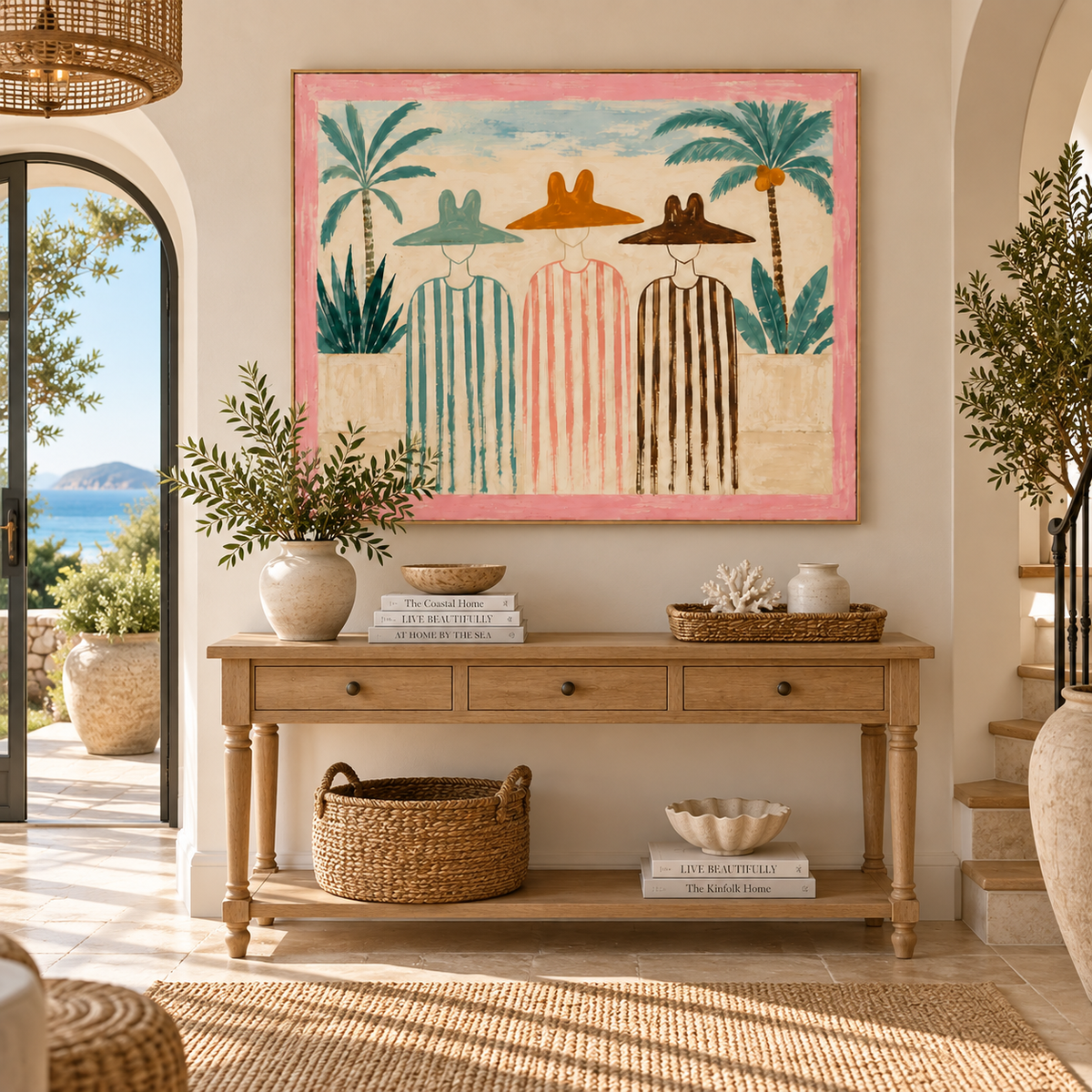 ARBYNART Vintage Americana Art | Trio Standing by the Palms
