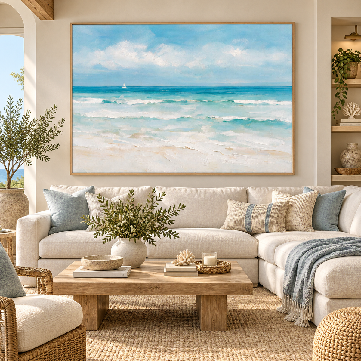 ARBYNART Impressionist Art | Turquoise Surf under White Clouds