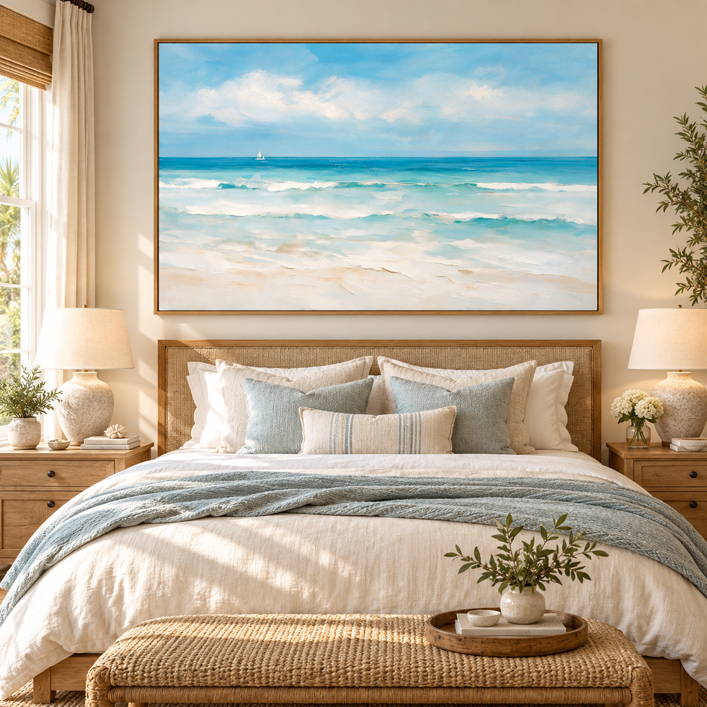 ARBYNART Impressionist Art | Turquoise Surf under White Clouds