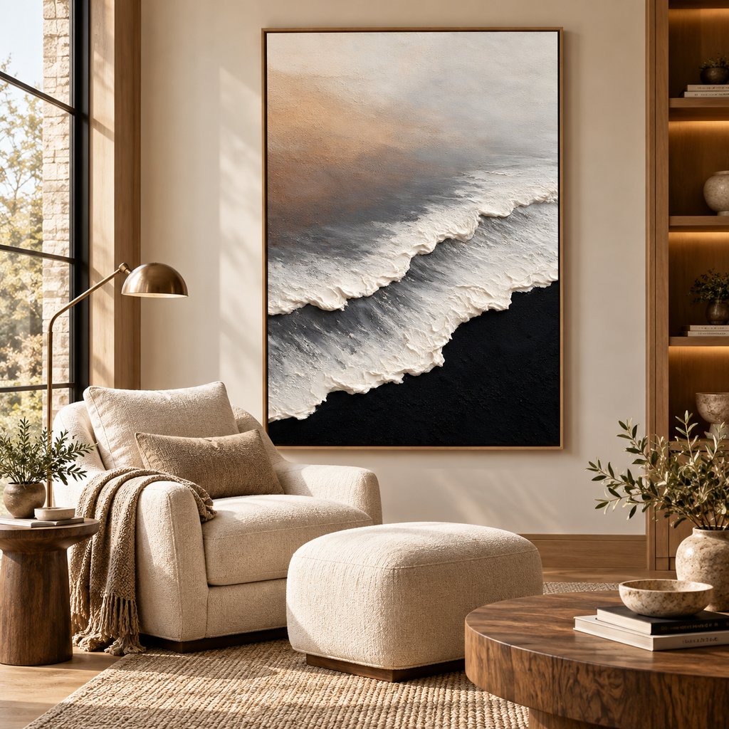 ARBYNART Abstract Art | Twilight Waves on Obsidian Sands
