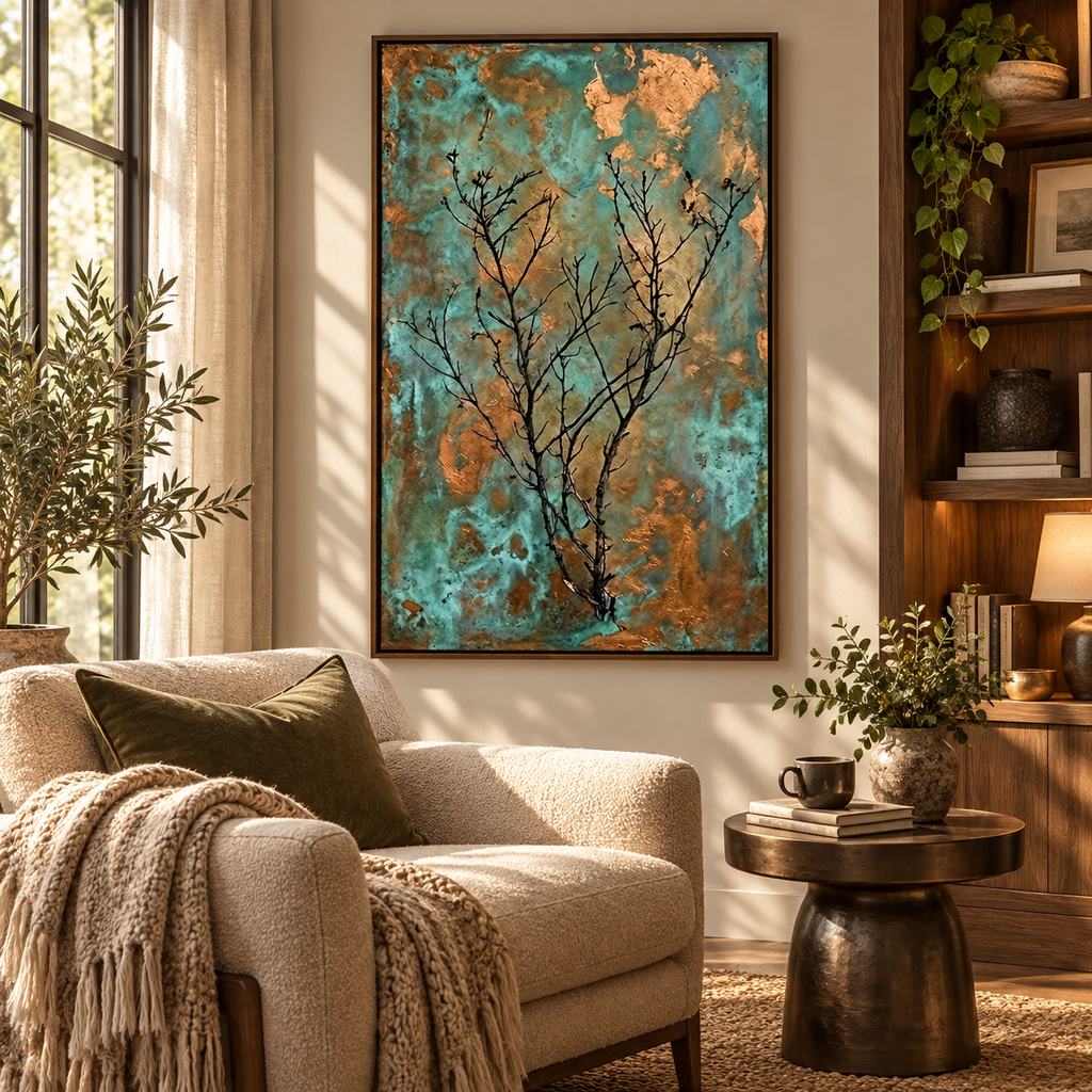 ARBYNART Wabi-Sabi Art | Verdigris Branch Poem