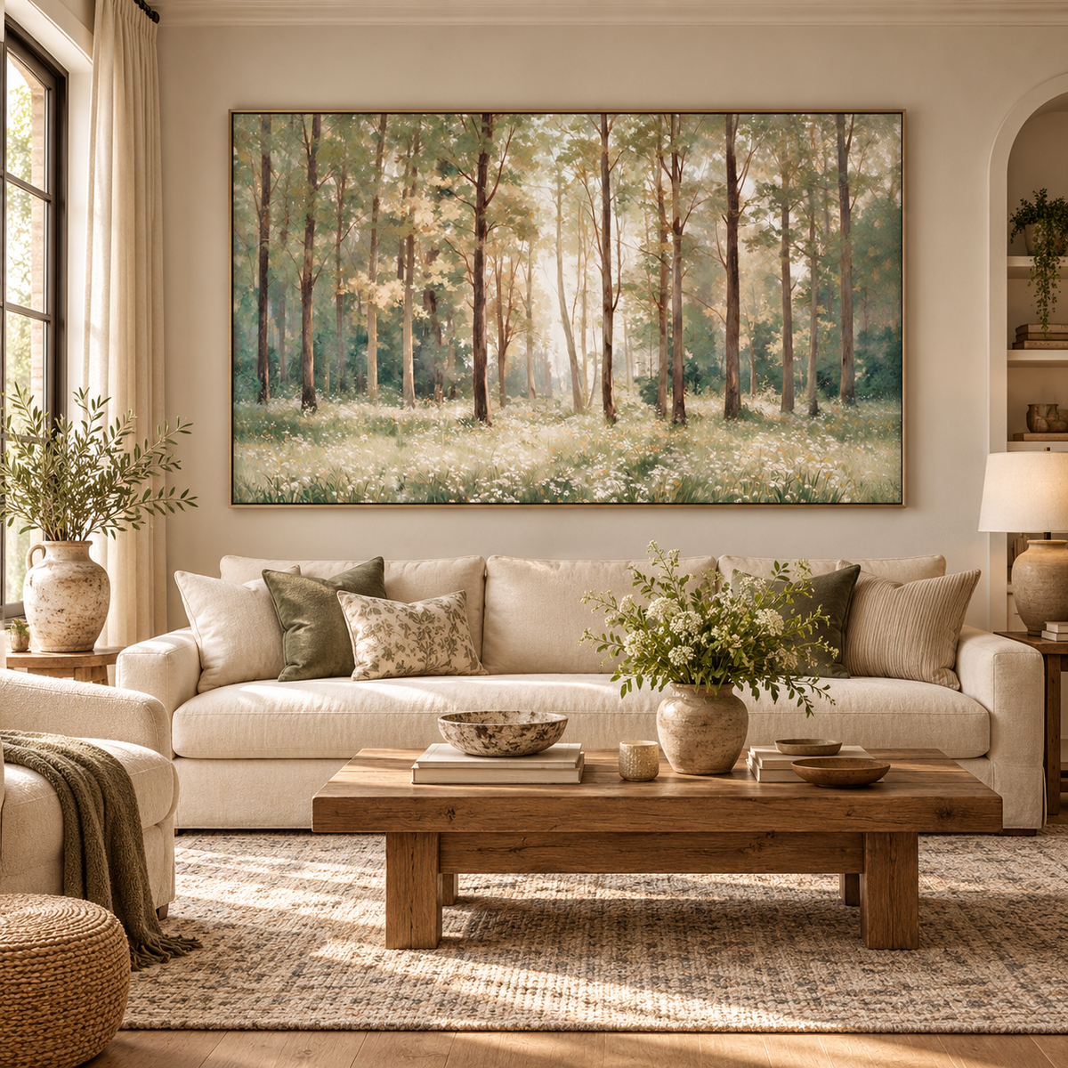 ARBYNART Impressionist Art | White Flowers beneath Tall Trees