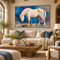 ARBYNART Americana Art | White Horse Bowing in Blue