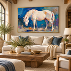 ARBYNART Americana Art | White Horse Bowing in Blue