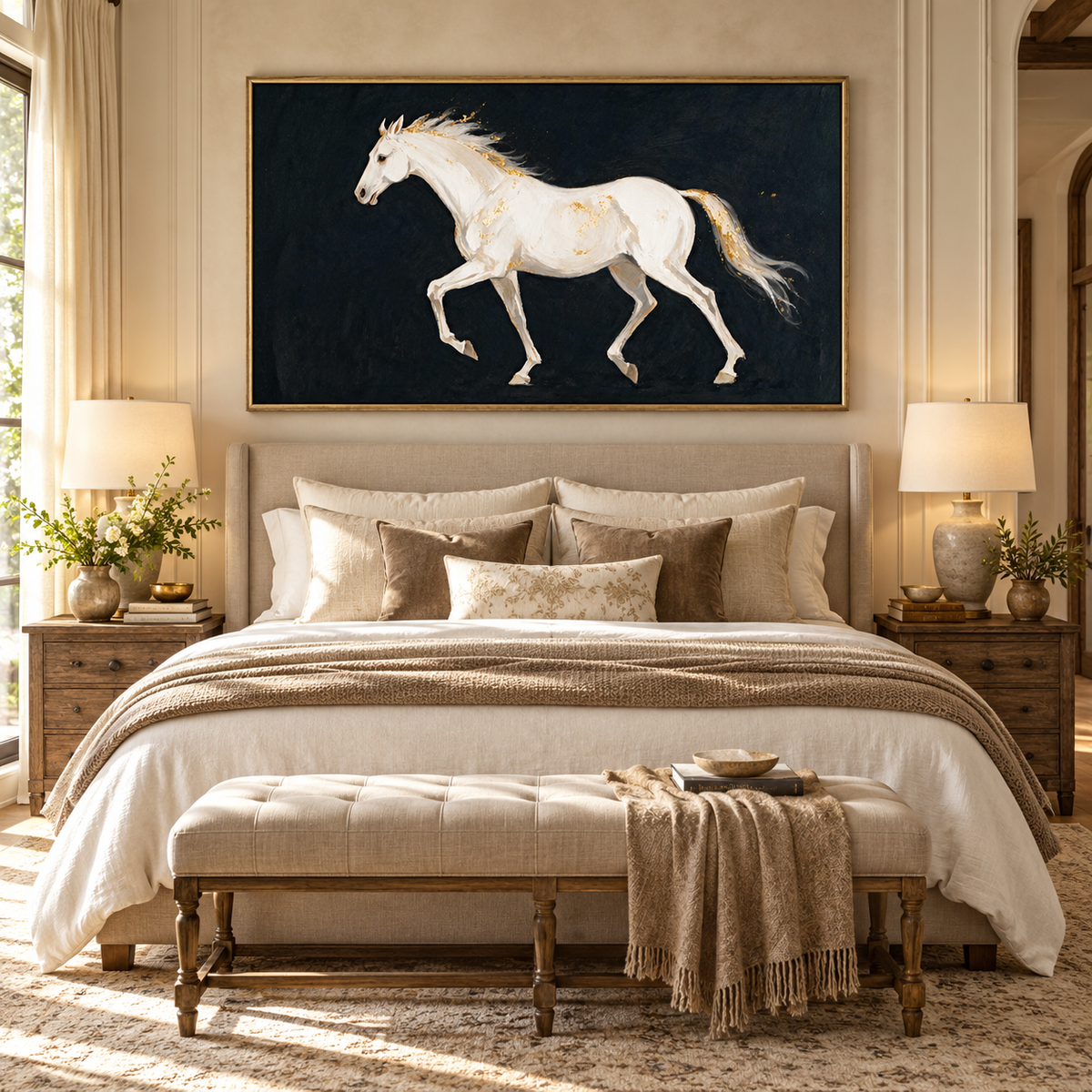 ARBYNART Americana Art | White Horse on Black Ground