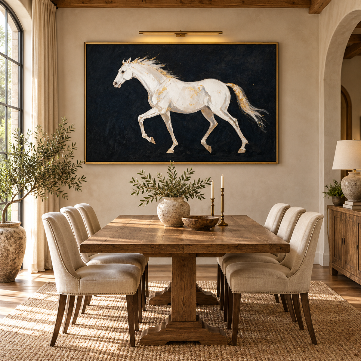 ARBYNART Americana Art | White Horse on Black Ground