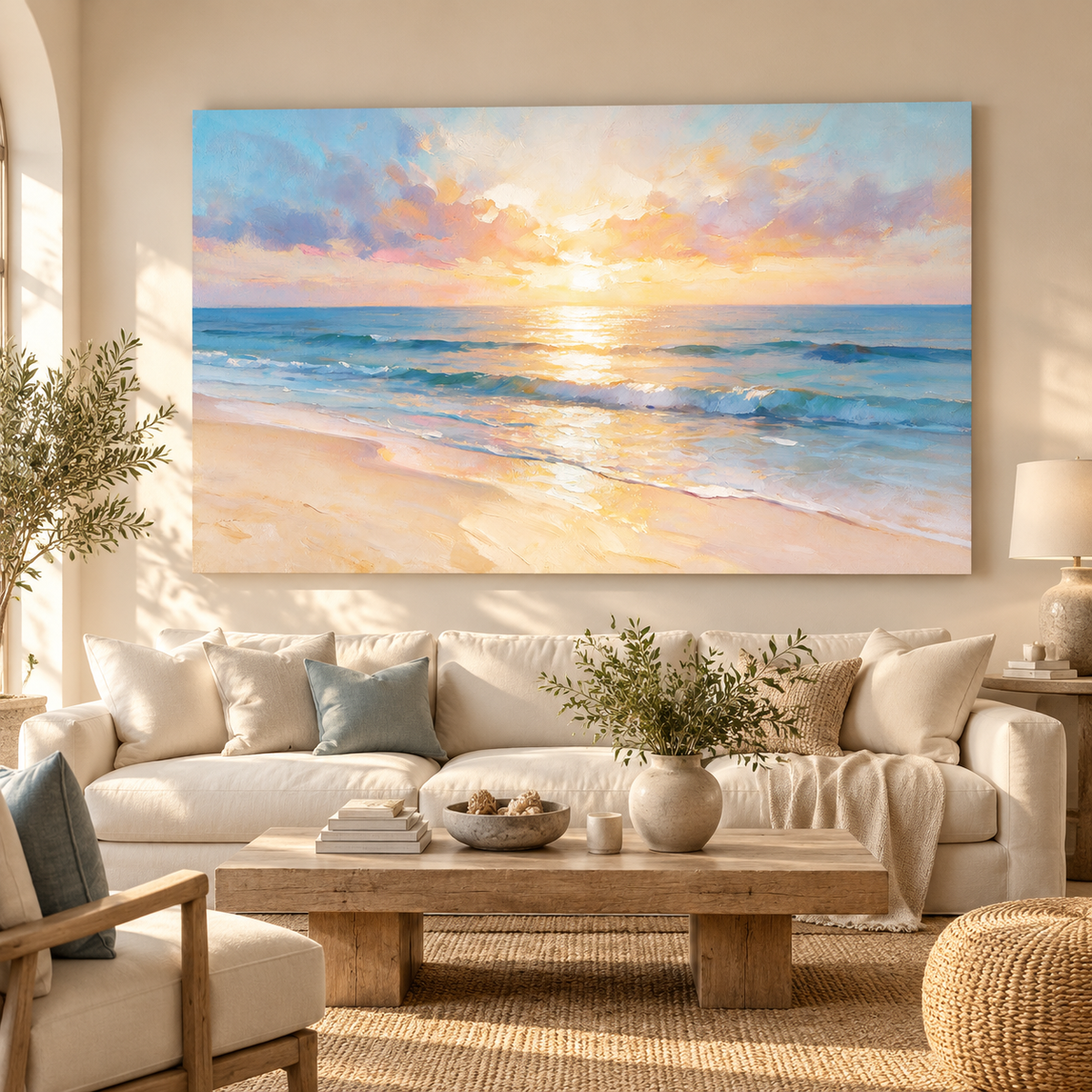 ARBYNART Impressionist Art | Wide Golden Path on Wet Sand