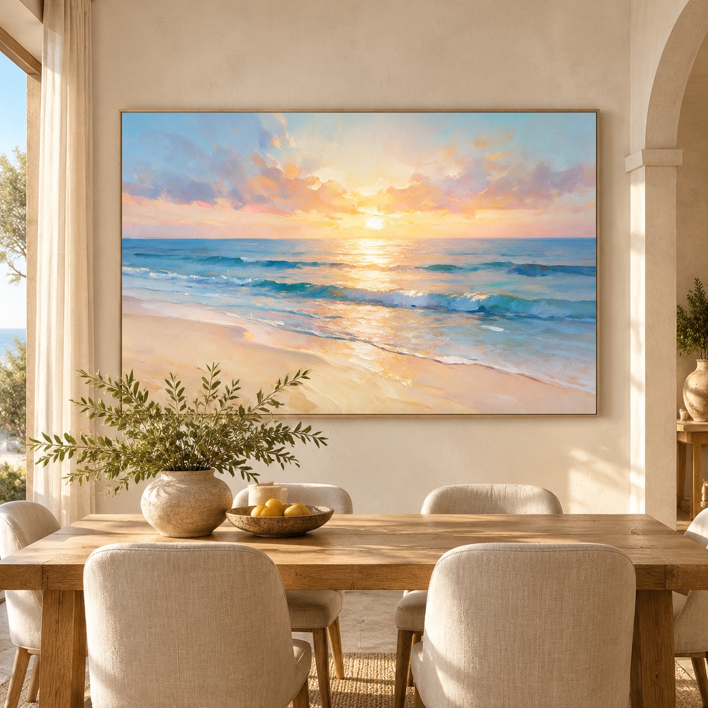 ARBYNART Impressionist Art | Wide Golden Path on Wet Sand