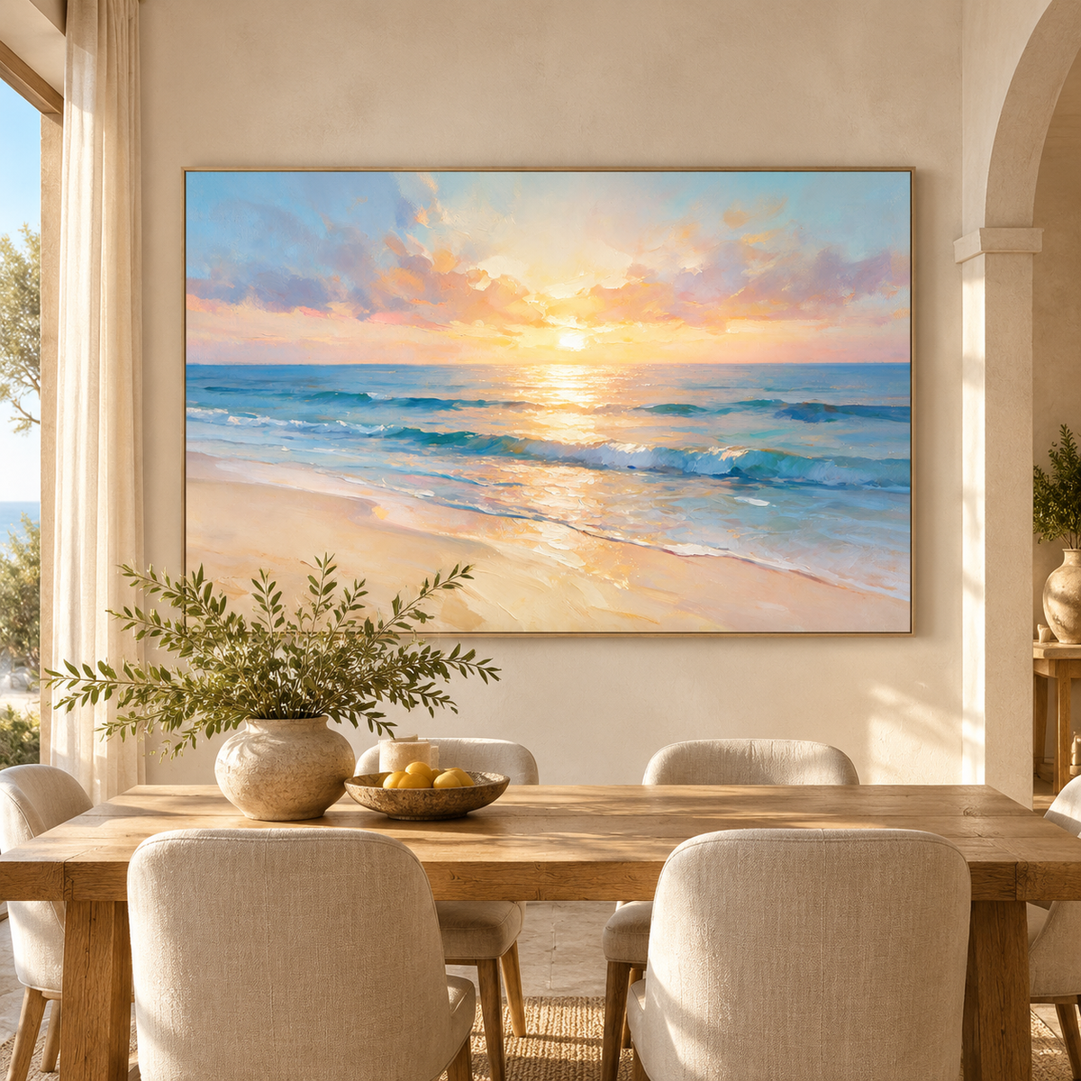 ARBYNART Impressionist Art | Wide Golden Path on Wet Sand