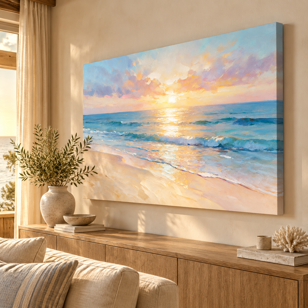 ARBYNART Impressionist Art | Wide Golden Path on Wet Sand