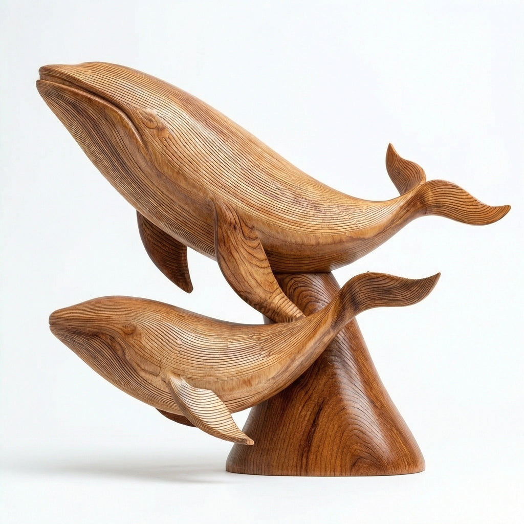 Whale Duo — whale wood sculpture