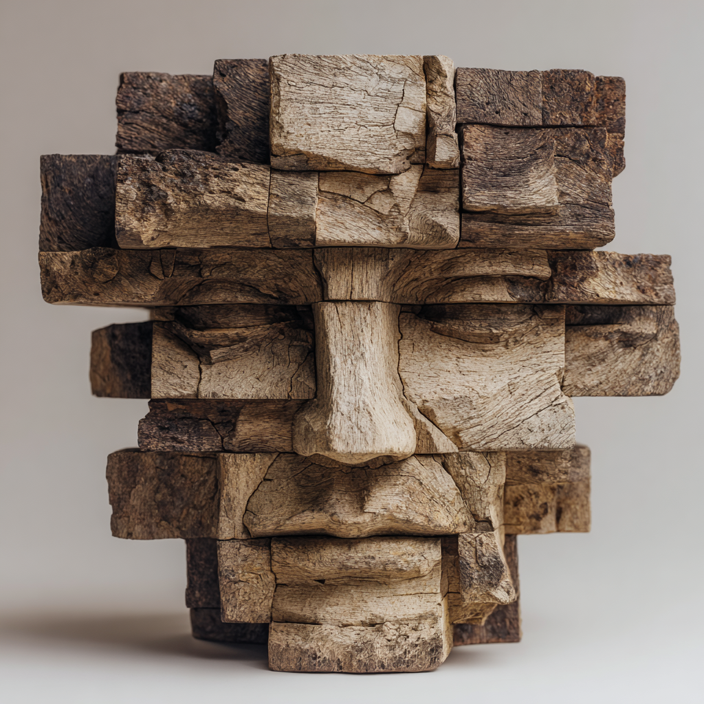 Ancestral Block weathered wood head sculpture