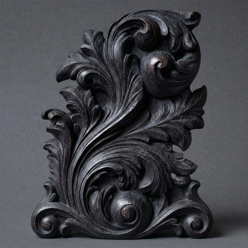 Obsidian Scroll — botanical wood sculpture