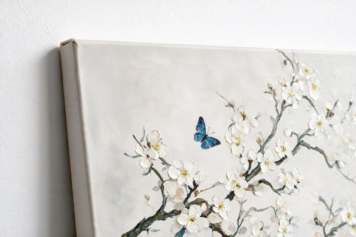 ARBYNART Impressionist Art | White Blossoms with Butterflies